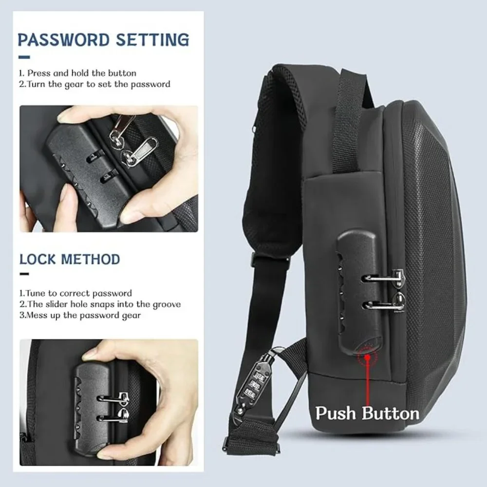 NEW! Anti-Theft Hard-Shell Crossbody/Shoulder Bag w/Locking Zippers and Strap